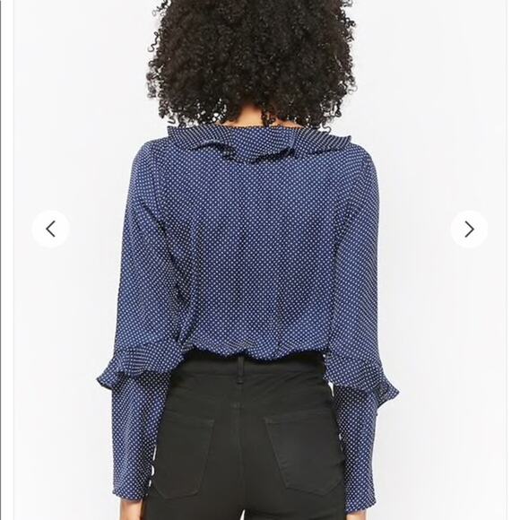 NUDE Polka Dot Ruffle Long Sleeve Thong Bodysuit - Blue - Small - Picture 4 of 15